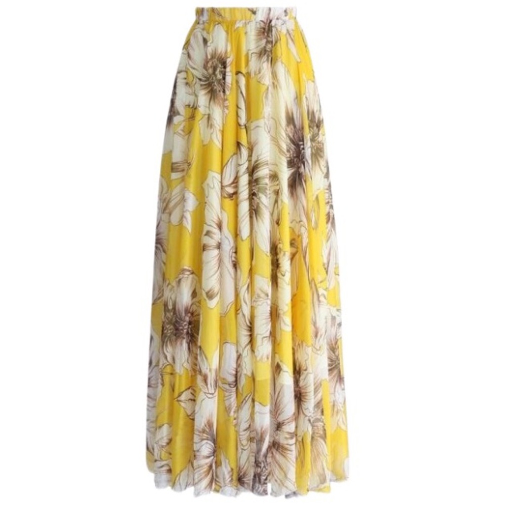 Chicwish Yellow Marvelous Floral Chiffon Maxi Skirt M - Picture 2 of 4